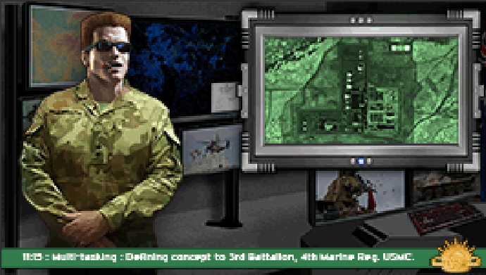 Tactical WarRoom (simulated): backdrop Artwork Supplied to the Australain military for training puposes. the character and computer screens are there to simulate intended use