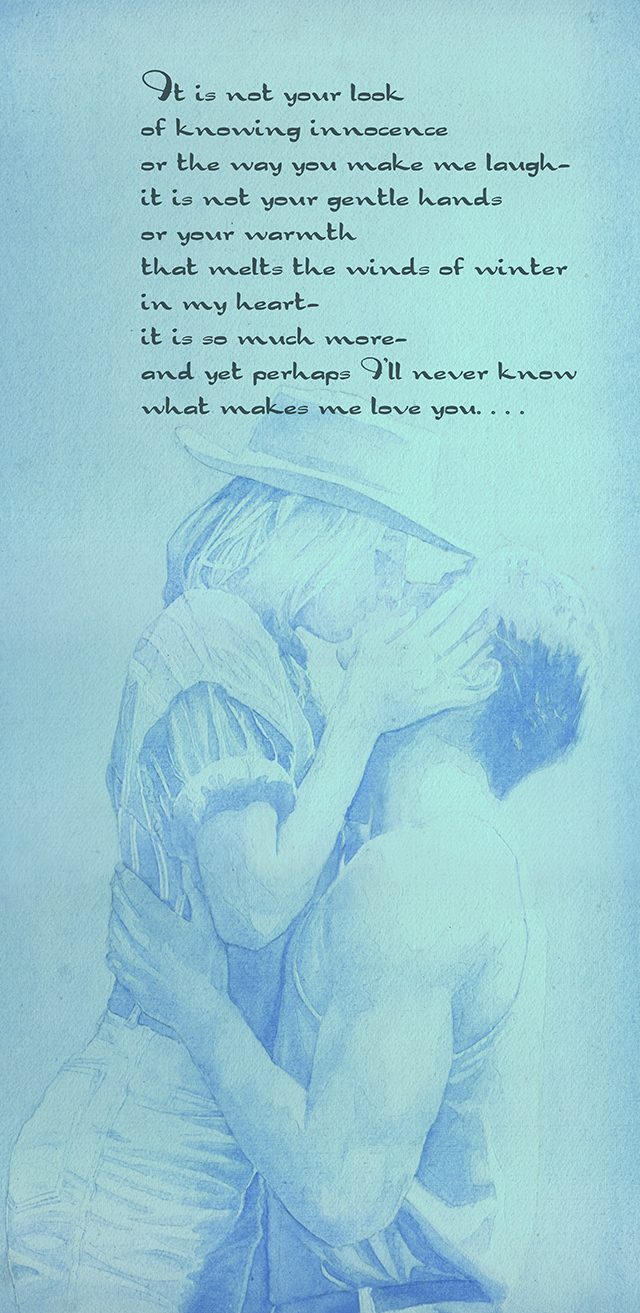 Romantic blue Watercolour of  Couple embracing