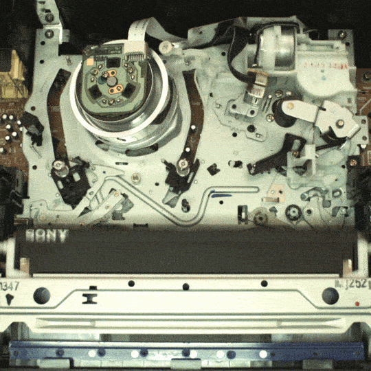 Internal workings of a video cassette player