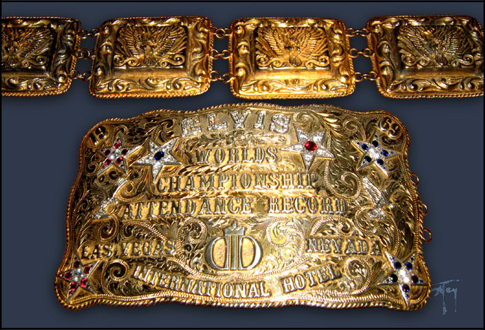 reproduction of the famous 'Elvis world championship attendance record' belt