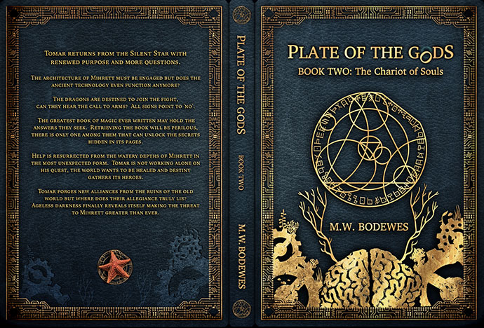 Wraparound cover art for the sequel to plate of the gods:  Book 2 the Chariot of Souls