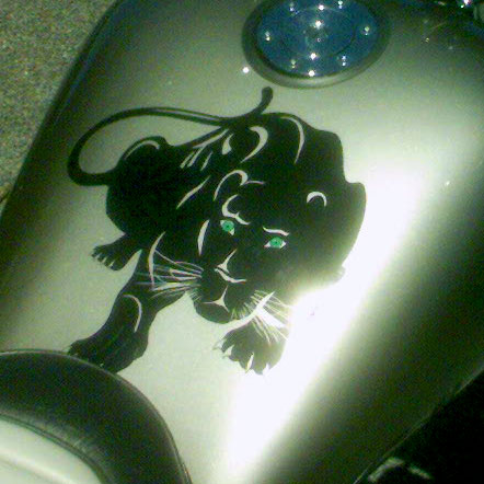 panther sticker on trike fuel tank