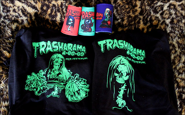 2016 Trasharama agogo short film festival t-shirts and stubby coolers