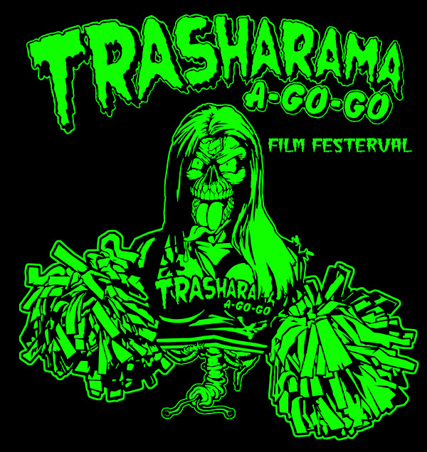 Single colour Trasharama film festival T-shirt Design 2014. 