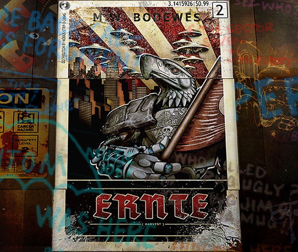 M.W.Bodewes' Extended Panel Cover Art for his latest Sci-fi Short Story Ernte (Harvest)